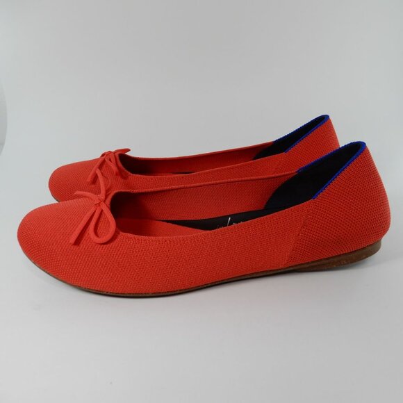 Rothy's The Ballet Flats Bow Size 10 Round Toe Glamour Red Knit Slip On NEW - Picture 8 of 14